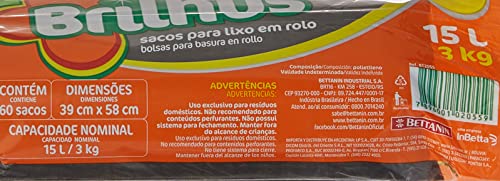 Saco Para Lixo Rolo Com 60 Sacos De 15 Litros, Linha Brilhus., Brilhus, Preto
