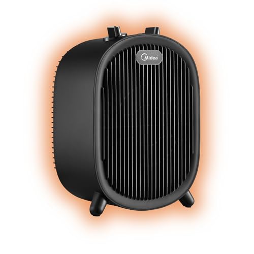 MIDEA Calefactor Baño Bajo Consumo 2000W | Calefactor Eléctrico con Función Aire Frío y 2 Niveles de Potencia | Calentador Portatil con Termostato Regulable y Protección Sobrecalentamiento, Negro