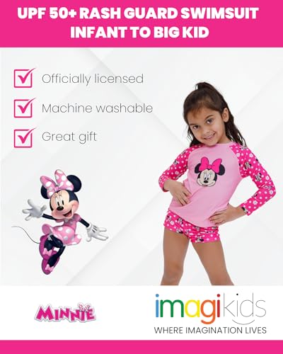 Disney Minnie Mouse UPF 50+ Rash Guard and Swim Shorts Swimsuit Set Infant to Big Kid2