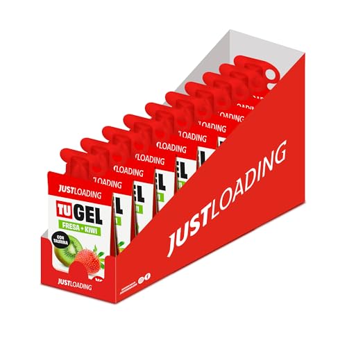 JustLoading Gel energético sabor fresa y kiwi con taurina - Ideales para pruebas ciclistas, running... de larga duración - Sin gluten ni lactosa (10x30g)…