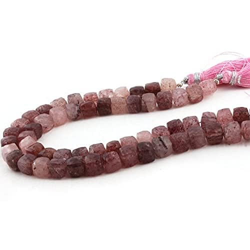 Quartz fraise perles cubes facettées 7mm pour création de bijoux SB1470