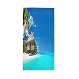 Toallas de mano suaves y ligeras de algodón, toalla de cara para baño, playa, hotel, spa, cocina, plato de invitados, toalla de 30 x 15 pulgadas, bungalow tropical en increíble palma de playa
