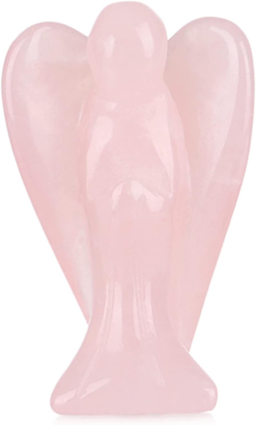 1.5 Inch Rose Quartz Crystal Angel Figurine,Healing Gemstone,Reiki Healing Crystal Gifts for Christmas Friends Family Anxiety Decoration Pocket Guardian Angels Love Peace Energy