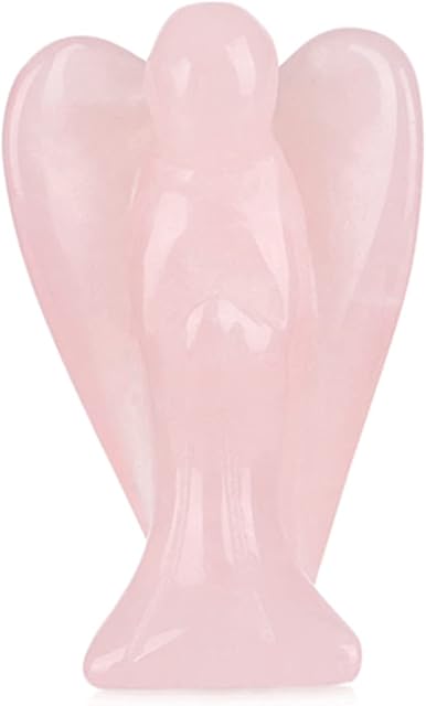 KAYZON 1.5 Inch Rose Quartz Crystal Angel Figurine,Healing Gemstone,Reiki Healing Crystal Gifts for Kids Christmas Friends Family Anxiety Decoration Pocket Guardian Angels Love Peace Energy