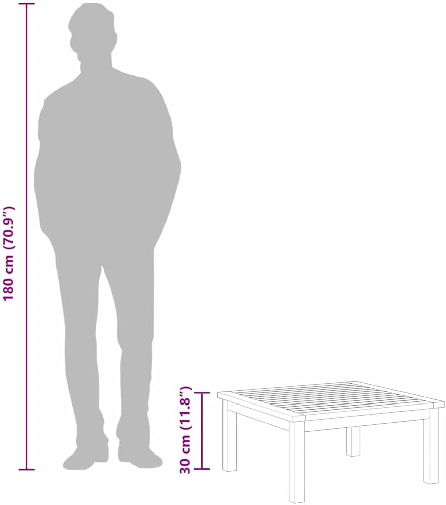 Square Garden Lounge Table, Solid Acacia Wood Outdoor Coffee Table for Patio, Balcony and Backyard, Weather Resistant Modular Low Profile Table, Brown