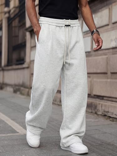 Image of Mens Baggy Sweatpants Wide Leg Casual Elastic Waist Drawstring Athletic Loose Jogger Fall Sweat Pants with Pockets