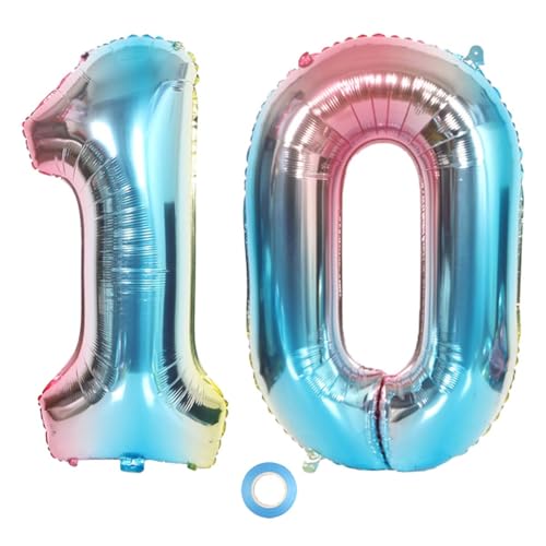 SNOWZAN XL Zahlen Ballon Nummer 10.Luftballon Regenbogen Mädchen Junge Luftballons Zahl 10.Geburtstag Deko Blau Rose Bunt Schillernde 10 Jahre FolienBallon 32 zoll Riesen Helium Happy Birthday Party