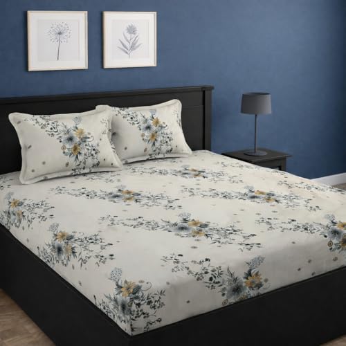 Image of Blue Strip Polycotton Fitted Bedsheet, King 72x78 (Sunday Morning) | 300 TC | All-Round Elastic Grip | Soft, Breathable & Colourfast | Wrinkle Resistant | Machine Washable