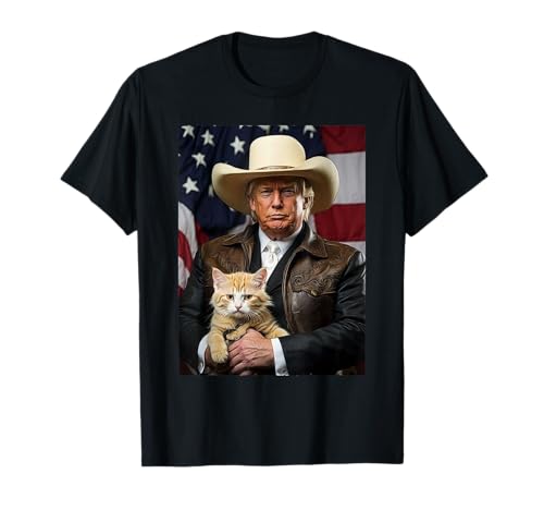 Donald Trump Cat Shirt Cowboy American Flag Funny Trump 2024 T-Shirt