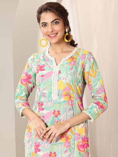 Image of Libas Printed Cotton Straight Kurta With Trouser and Dupatta