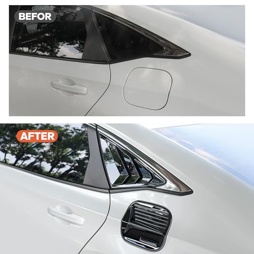 Image of for 11th Gen 2022-2026 Honda Civic Accessories, 3pcs Trim Set - Rear Quarter Triangle Window Louver Covers & Fuel Tank Cover (Fits Sedan Only /Not for Hatchback) (Glossy Black)