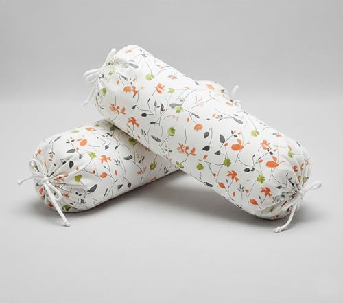 Image of IVAZA 240 TC Soft Ezyption diwan Cover Set Cotton 6 Pieces Designer Printed Standard diwan Cover Set (1 Single Bedsheet, 2 Bolster Covers, 3 Cushion Covers) White Orange