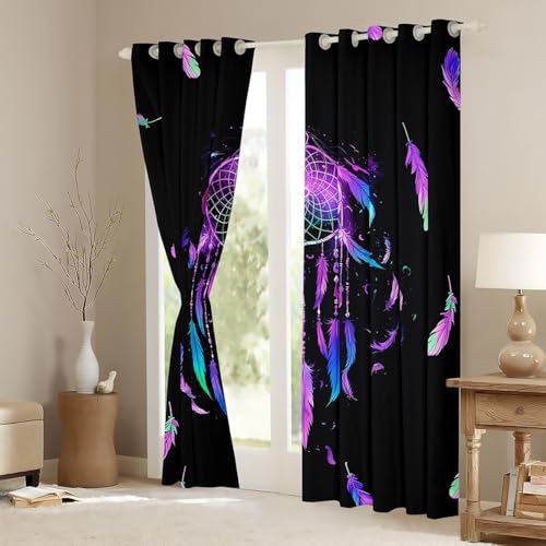 Homemissing Dreamcatcher Curtains (2 Panels,W52*L63) For Bedroom Kids Girls Boys Boho Dream Catcher Decor Window Curtain Feather Print 30%-50% Blackout Curtains Bird Feathers Element Window Treatments - Image 3