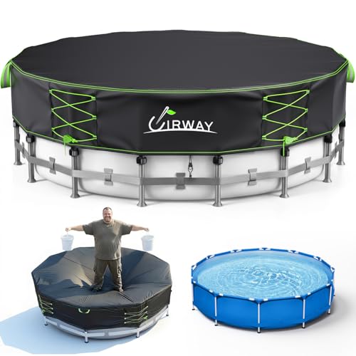Uirway 600D Upgraded 16ft Pool Cover for Above Ground Pool Tear Resistant Solar Pool Cover with Windproof Ratchet Locking System Weatherproof Hard Pool Covers UV Protection with Anti-Slip Straps