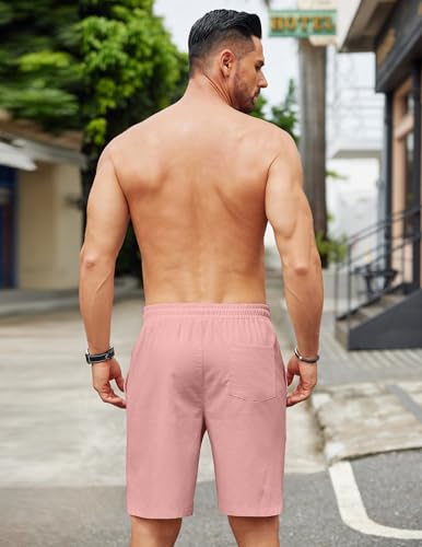 Image of COOFANDY Mens Casual Linen Shorts Elastic Waist Drawstring Loose Fit Summer Beach Vacation Shorts with Pockets