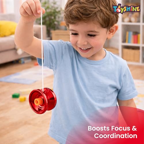 Image of Toyshine High Gloss Speed Metal YoYo Spinner Toy with String | Smooth Spinning Trick YoYo Skill Toy for Hand Eye Coordination | Classic Skill Game Toy for Kids Boys Girls & Teens - Red