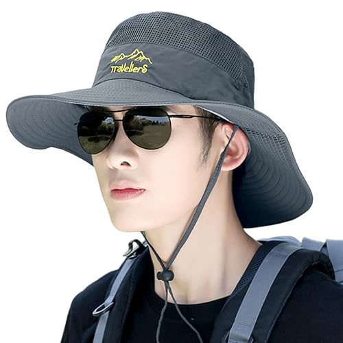 Image of Kraptick Headwear Hat - Lightweight Sun Hat with Foldable Boonie Cap Travellero Round Hat for Travel, UV Protection Summer Cap & Chin Strap with Adjustable Toggle for Secure Fit