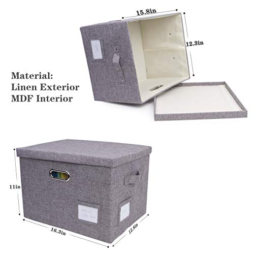 Collapsible Linen File Organizer Box, Easy To Slide File Folders, Compatible with Letter/Legal Hanging Filing Organization,Durable File Storage Organizer for Office Work/Home/Decor (Gray, 1 pack)