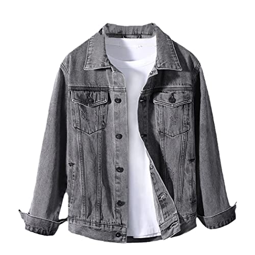 Veste en jean en coton gris pour homme coupe ajustée taille XXXL