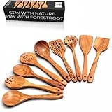 Forestroot 9-Piece Wooden Cooking Utensil Set – Premium Wood Kitchenware for Nonstick Cookware, Heat-Resistant & Durable Wooden Spoons and Spatulas – Eco-Friendly Kitchen Tools for Stirring & Serving