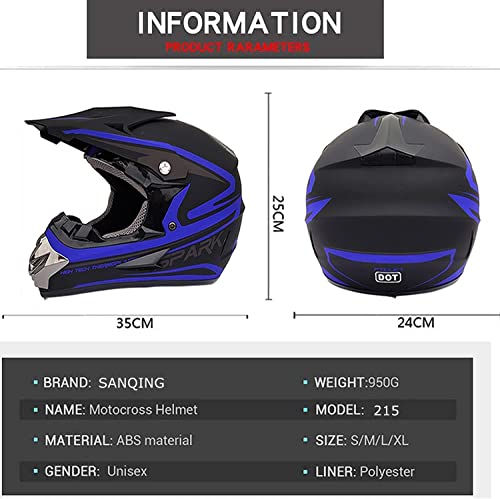 Youth Adult Anti-Collision Dirt Bike Helmet Full Face Motorcycle Atv Dot Approved Bmx Downhill Off-Road Mountain Bike Helmet With Suv Goggles Gloves Face Shield (Blue, Medium) #TOP6