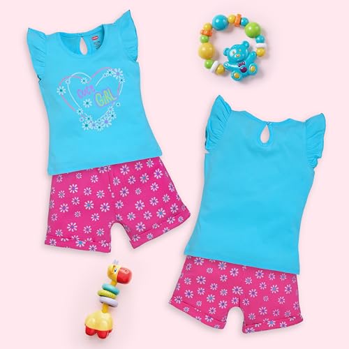 Image of LuvLap Baby Girls Regular Fit 100% Cotton Half Sleeves Girls Top CoSet Pack of 3