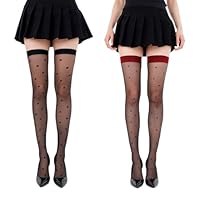 DOKRIN Autoreggenti da donna,2 paia di calze nere sopra il ginocchio con pois, calze rosse ultrasottili, calzini alti fino alla coscia
