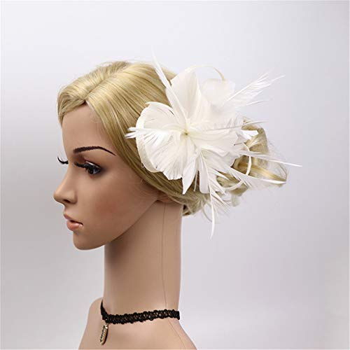 Bcdlily Flower Feather Fascinators Hat Women Tea Party Vintage Derby Wedding Cocktail Clip Headpiece(White) #TOP6