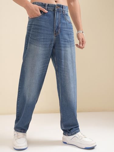 Image of Highlander Men's Loose Baggy Fit Jeans | Mid Rise | Cotton |Relaxed & Trendy | Oversized Silhouette for Comfort| Jeans for Man