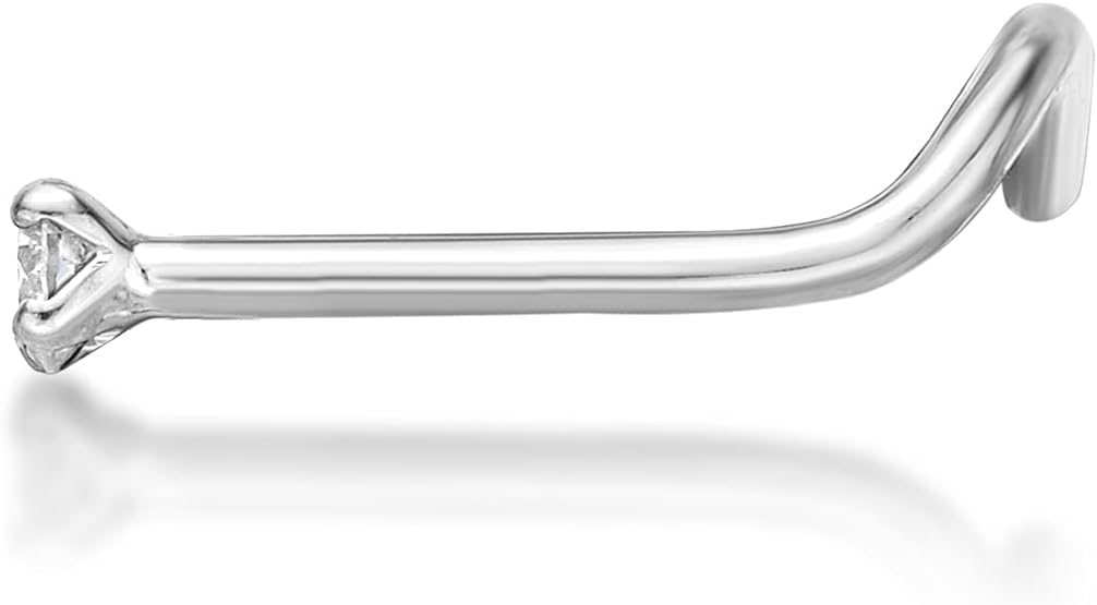Lavari Jewelers 20 Gauge 0.01 to 0.07 Carat Lab Grown Diamond Curved Screw Nose Stud for Women - 14k Gold 1.3 to 2.7 (D-E, VVS1-VVS2 to I2-I3, cttw) Nose Ring - Unisex Nostril Piercing Jewelry