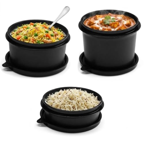 Image of Mumma's LIFE 3 Pieces Stainless Steel Lunch Box | Microwave Safe Leak-Proof Food Storage Containers with Lids for Office, School, Kitchen (Black, Capacity - 600ml, 400ml, 250ml)