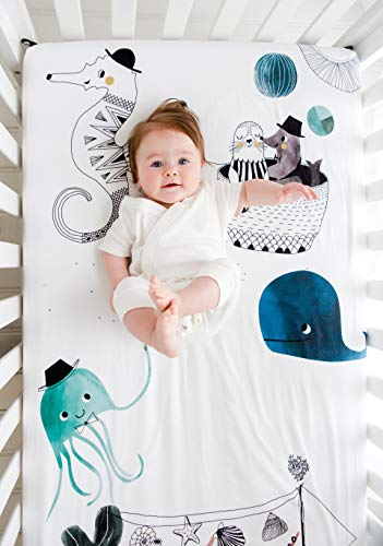 Image of Mini Crib Sheets by Rookie Humans: 100% Cotton Sateen. Complements Modern Nursery Room, Use as a Photo Background for Your Baby Pictures. Fits Mini Crib Size (38x24 inches) (Underwater Love)