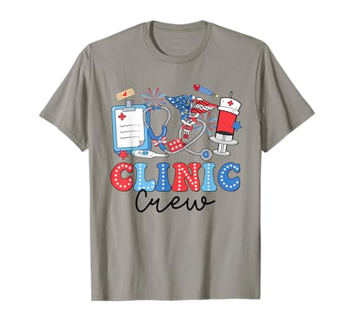 Retro Clinic Crew American Flag Fireworks Nurse 4th Of July T-Shirt