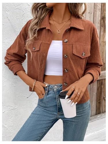 SHENHE Women's Corduroy Shirt Button Down Long Sleeve Jacket Shacket Spring Fall Trendy Clothes3