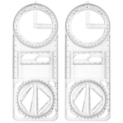 Zonon 2 Pack 6 Inch Protractor, Multifunctional Drawing Ruler Rotatable Mathematical Function Math Geometry Ruler Set, 360 Degree Protractor, Drafting Tools, Large Circle Protractors (Upgrade)