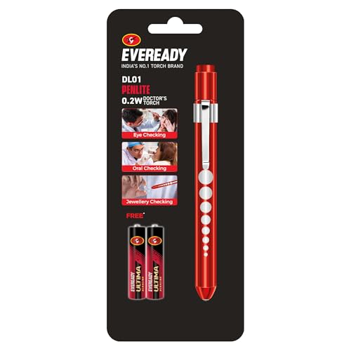 Image of Eveready Penlite DL01, Pocket Size 0.2W Doctor's Torch, Soft Yellow LED Light, Pupil Gauge, Durable Aluminium Body, Powered by 2 AAA Ultima Alkaline Batteries (Included)