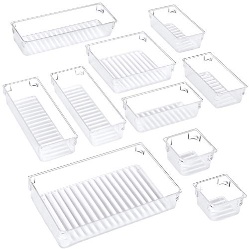 Puroma 10-pcs Desk Drawer Organizer Trays, 5 Different Sizes Large Capacity Plastic Bins