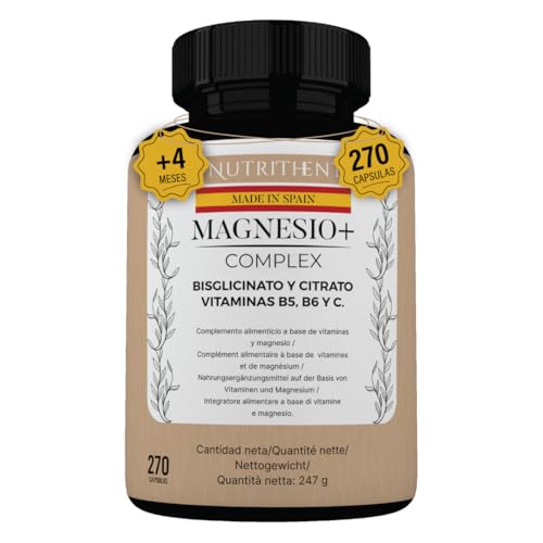 270 Cápsulas Citrato de Magnesio COMPLEX 1500mg + Magnesio Bisglicinato 600mg | Magnesium Complex con 345mg Elemental Puro para + 4 Meses Suministro