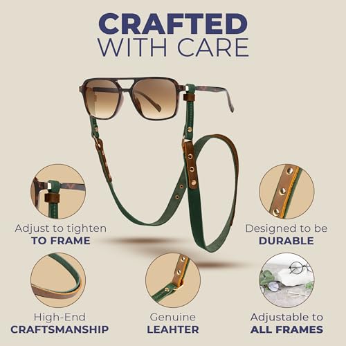 Image of Leather Glasses Strap - 7O cm Duotone Leather Eyeglasses Strap - Sunglasses Strap Holder Around Neck - Universal Fit