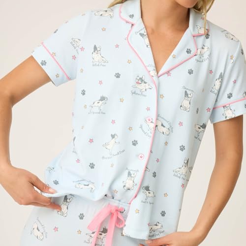 PJ Salvage Women's Paws and Breathe 2-Piece Short-Sleeve Pajama Set with Headband2