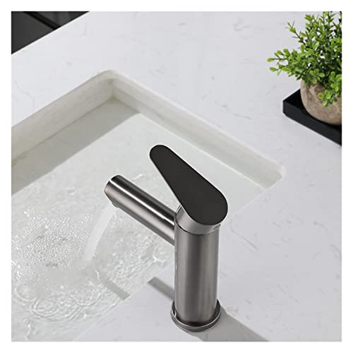 Robinet de salle de bain anti-trace en acier inoxydable gris pour vasque