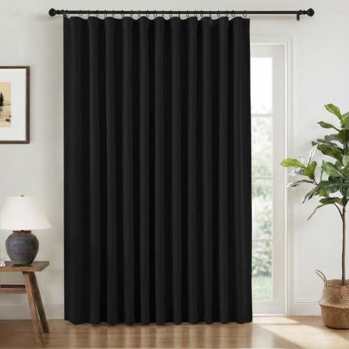 Image of INOVADAY 100% Blackout Curtains for Bedroom, Black Out Curtains 108 Inch Long, Clip Rings Linen Blackout Drapes, Thermal Insulated Room Darkening for Living Room, 1 Panel - Black,W102xL108