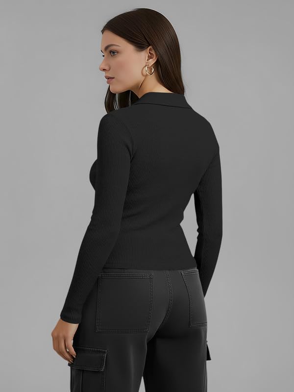 Image of Dream Beauty Fashion Women's Collared Neck Long Sleeve Slim Fit Casual Tee Top for Woman