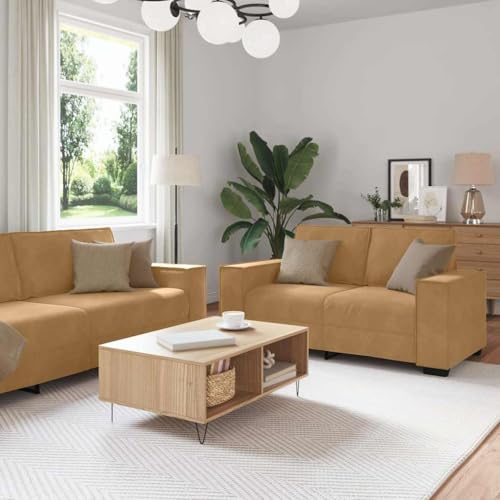 sephironlbb Juego de 3 piezas de sofá de terciopelo marrón con 3 plazas, 2 plazas y sillón, tapizado para salón, habitación de invitados y habitación juvenil, construcción estable con asiento cómodo