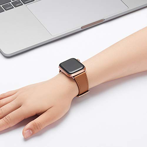 Bestig Band Compatible For Apple Watch 38Mm 40Mm 41Mm, Genuine Leather Replacement Strap For Iwatch Series 8 7 6 Se 5 4 3 2 1, Sports & Edition(Brown Band+Rose Gold Connector) #TOP5