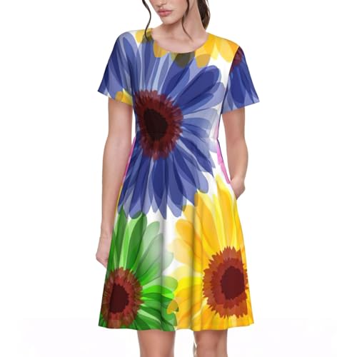 Robe d'été élégante manches courtes femme imprimé floral coloré pour le soleil