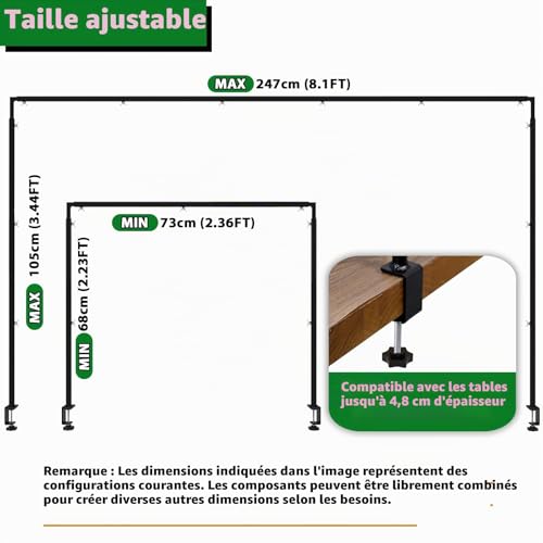 Arche de table réglable noire 73-247 cm avec pinces de fixation - 5