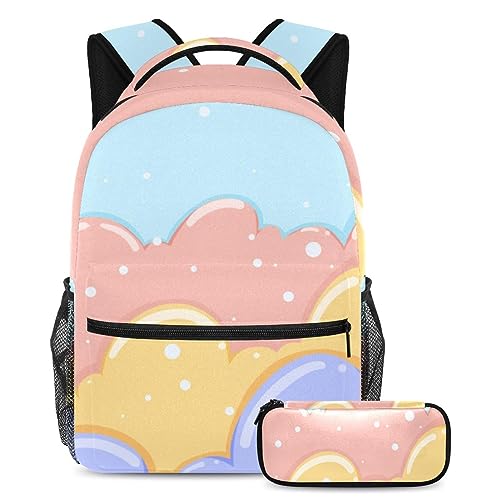 Sac à dos nuage coloré contre le désordre scolaire, ensemble cartable et trousse solide