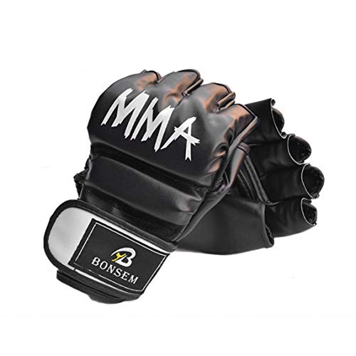 1 Paar/Set bequeme MMA-Boxhandschuhe aus weichem PU, Halbfinger-Design, Grappling, Boxsack, Trainingshandschuhe für Erwachsene (schwarz) Cover