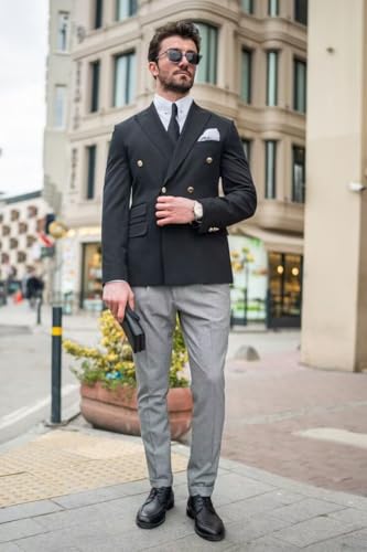 Mens Blazer Gold Buttons Jacket Slim Fit Double Breasted Sport Coat Business Wedding Party Jacket Suit2